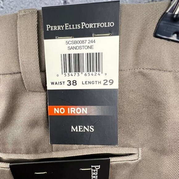 Perry Ellis Portfolio Mens Dress Pants Size 38x29 Sandstone Beige No Iron Flat F - Picture 5 of 9